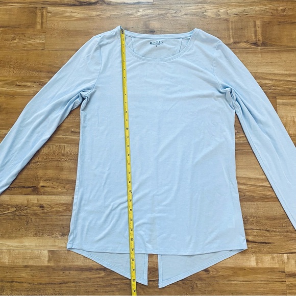 ATHLETA S Light Blue Essence Semi Fit Long Sleeve Split Back Activewear T-Shirt - Picture 10 of 16